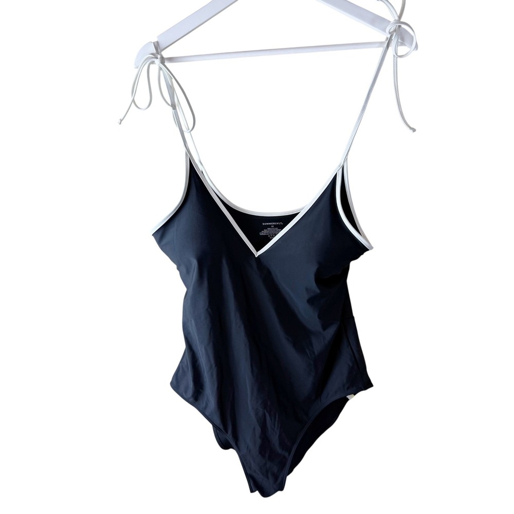 Summersalt‎ The Tie Oasis One Piece Swimsuit Black White Contrast Trim Size 10